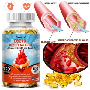 CoQ10 + Resveratrol Capsules Supplement to Support Heart Health and Blood Pressure